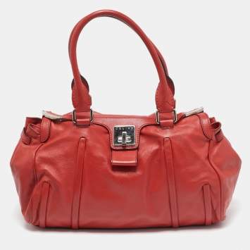 Pre Owned Celine Red Leather Turnlock Flap Satchel