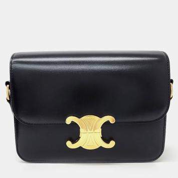 Pre Owned Celine Black Leather Triumph Tin Shoulder Bag