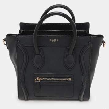 Pre Owned Celine Deep Navy Leather Nano Luggage Tote