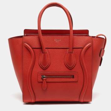 Pre Owned Celine Orange Leather Micro Luggage Tote