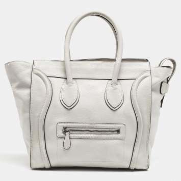 Pre Owned Celine Light Grey Leather Mini Luggage Tote