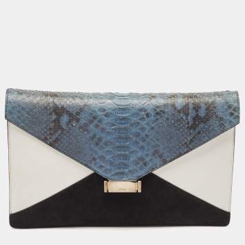 Pre Owned Celine Tricolor Leather, Suede and Python Diamond Clutch