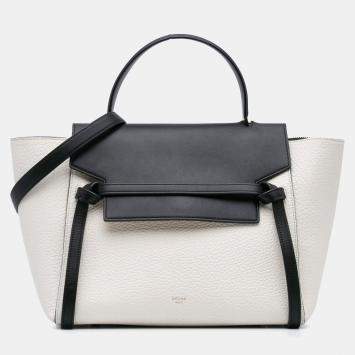 Pre Owned Celine Black White Mini Bicolor Leather Belt Satchel