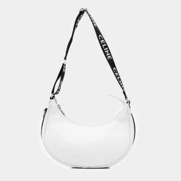 Celine White Medium Smooth Calfskin Ava Shoulder Bag with Celine Strap