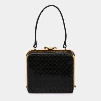 Pre Owned Celine Black Leather Sequin Triomphe Minaudiere