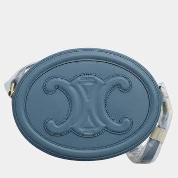 Pre Owned Celine Blue Leather Triomphe Oval Crossbody Bag
