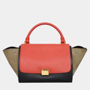 Pre Owned Celine Tri-Color Calfskin Leather Medium Trapeze Bag