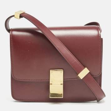 Pre Owned Celine Burgundy Leather Small Classic Box Flap Bag
