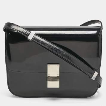 Pre Owned Celine Black Patent Leather Medium Classic Box Shoulder Bag
