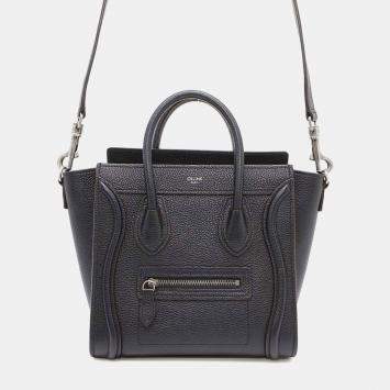 Pre Owned Celine Black Drummed Calf Leather Nano Luggage Tote Bag