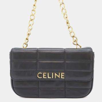 Pre Owned Celine Black Goatskin Leather Chain Matelasse Monochrome Shoulder Bag