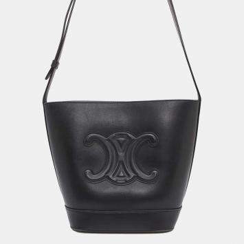 Celine Black Calf Leather Cuir Triomphe Small Bucket Shoulder Bag