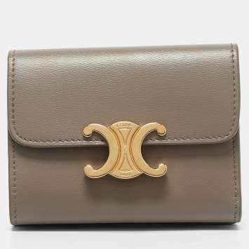 Pre Owned Celine Taupe Leather Triomphe Card Case