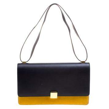 Pre Owned Celine Navy Blue/Yellow Leather Medium Case Bag