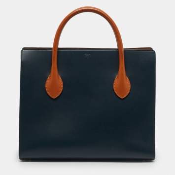 Celine Navy Blue/Brown Leather Boxy Tote