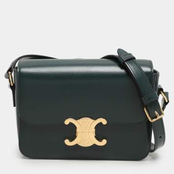 Pre Owned Celine Dark Green Leather Teen Triomphe Shoulder Bag