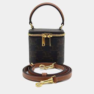 Celine Black Brown Canvas and Leather Triumph Mini Vanity Case
