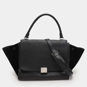 Celine Black Leather and Suede Medium Trapeze Top Handle Bag