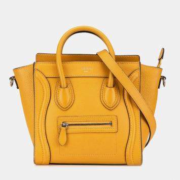 Pre Owned Celine Yellow Nano Leather Luggage Tote