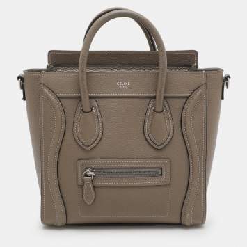 Pre Owned Celine Taupe Leather Nano Luggage Tote