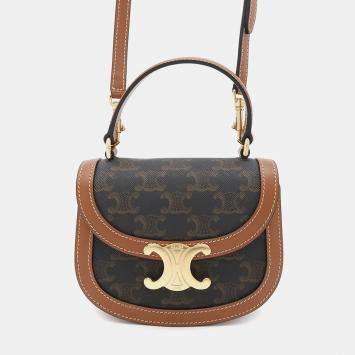 Pre Owned Celine Tan PVC Calf Leather Triomphe Mini Cabas Shoulder Bag