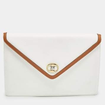 Pre Owned Celine White/Tan Leather Vintage Envelope Pouch