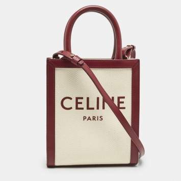 Celine Red/Natural Canvas and Leather Mini Vertical Cabas Tote