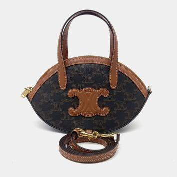Celine Brown Coated Canvas and Leather Oval Bag