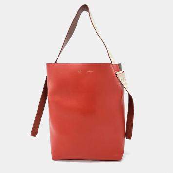 Celine Red Leather Twist Cabas Bag