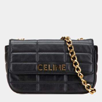 Celine Black Matelasse Goatskin Monochrome Chain Shoulder Bag