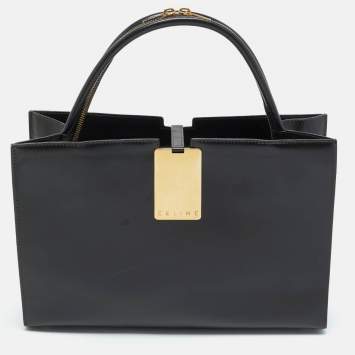 Celine Dark Brown Leather Zip Detail Tote