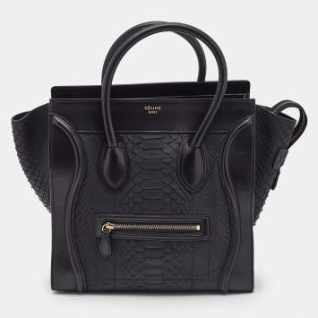 Celine Black Leather and Python Mini Luggage Tote