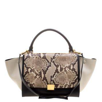 Pre Owned Celine Tri Color Leather and Snakeskin Medium Trapeze Tote