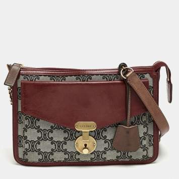 Pre Owned Celine Red/Grey Macadam Canvas Envelope Chain Clutch
