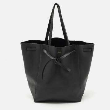 Pre Owned Celine Black Leather Medium Cabas Phantom Tote