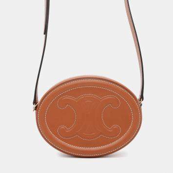 Pre Owned Celine Cuir Triomphe Oval Brown Leather Purse Shoulder Bag