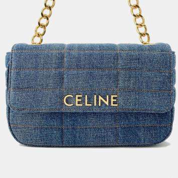 Pre Owned  Celine Blue Denim Chain Shoulder Bag 