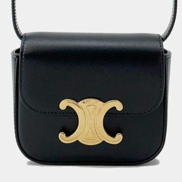 Pre Owned Celine Triomphe Claude Black Leather Mini Shoulder Bag 