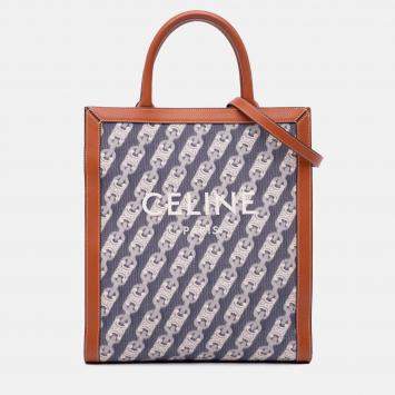 Pre Owned Celine Blue Small Canvas Triomphe Maillon Vertical Cabas Satchel