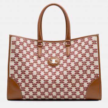 Pre Owned Celine Beige/Brown Triomphe Embroidered Canvas Horizontal Cabas