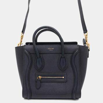 Celine Navy Leather Nano Luggage Shopper Tote