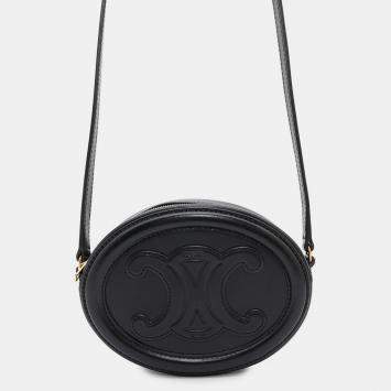 Pre Owned Celine Cuir Triomphe Oval Black Leather Shoulder Bag