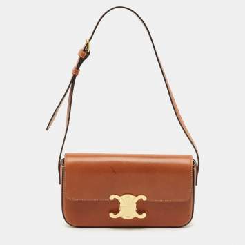 Celine Brown Leather Triomphe Claude Shoulder Bag