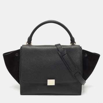 Celine Black Leather and Suede Medium Trapeze Top Handle Bag