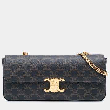 Celine Brown Triomphe Coated Canvas Chain Shoulder Bag