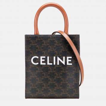 Celine Brown Mini Triomphe Coated Canvas Vertical Cabas Satchel