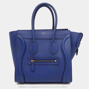 Celine Luggage Shopper Blue Leather Size Micro