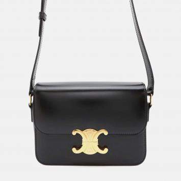 Celine Teen Triomphe Shoulder Bag Black Shiny Calf Leather