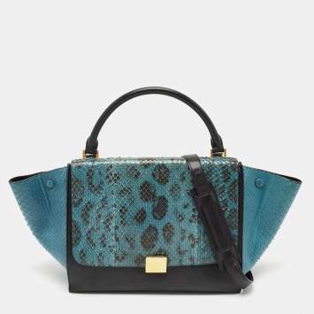 Celine Blue/Black Python and Leather Medium Trapeze Bag