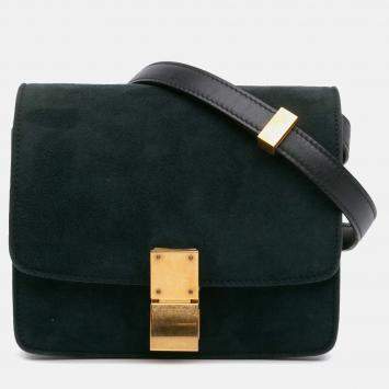 Pre Owned Celine Green Small Suede Classic Box